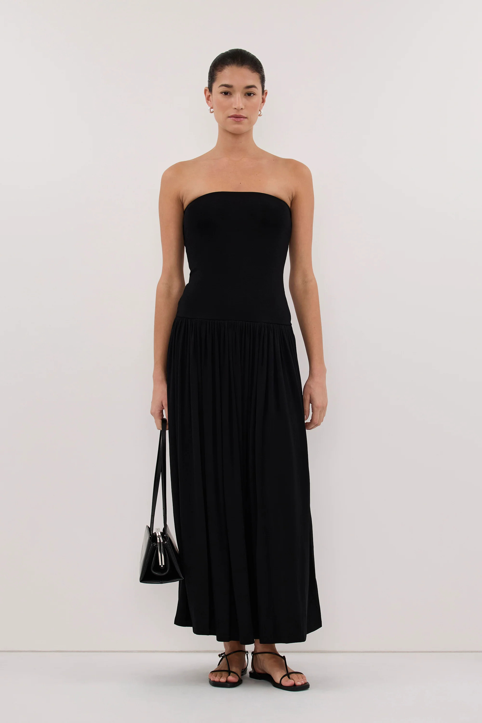 AVEN BLACK BANDEAU MAXI DRESS | DISSH