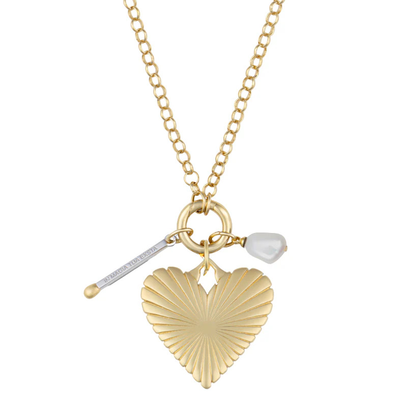 Percy Clip Necklace: Divine Spark Matchstick, Ribbed Heart of Gold, Cloud Pearl | HART