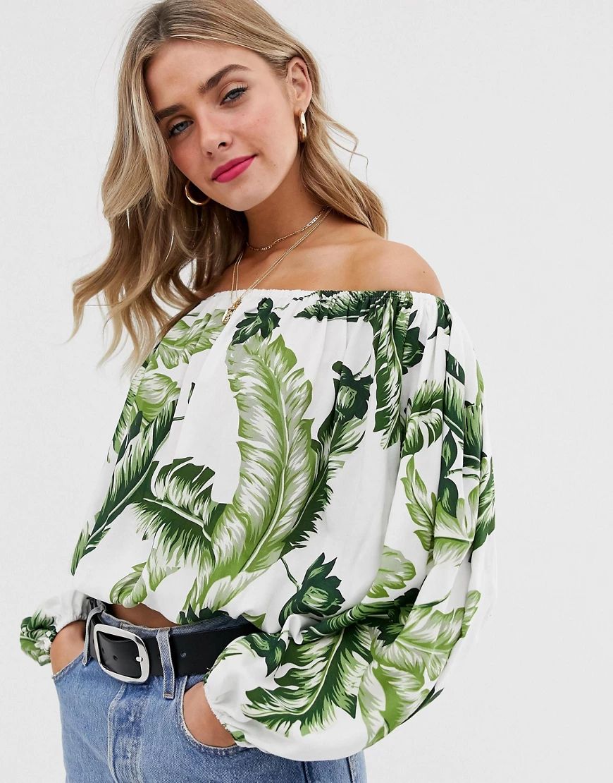 ASOS DESIGN off shoulder top in leaf print-Multi | ASOS (Global)