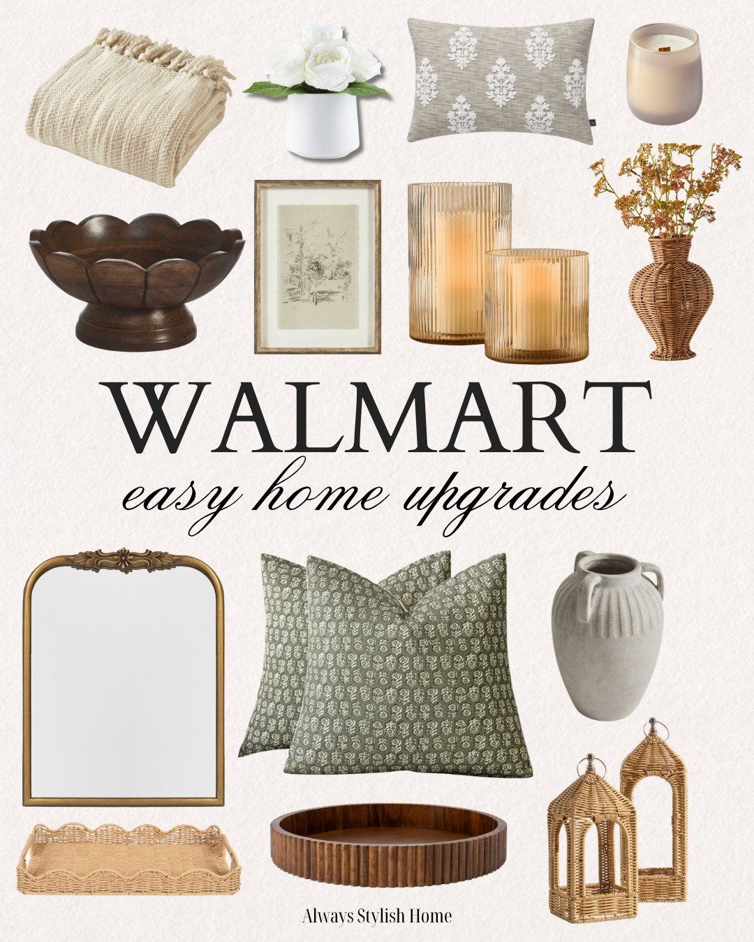 Latest neutral home finds from Walmart - walmart easy home upgrades, walmart home, walmart patio finds, outdoor patio, front porch, pillows, vases, gold mirror, soft blanket, florals for spring 

 #LTKSeasonal #LTKHome