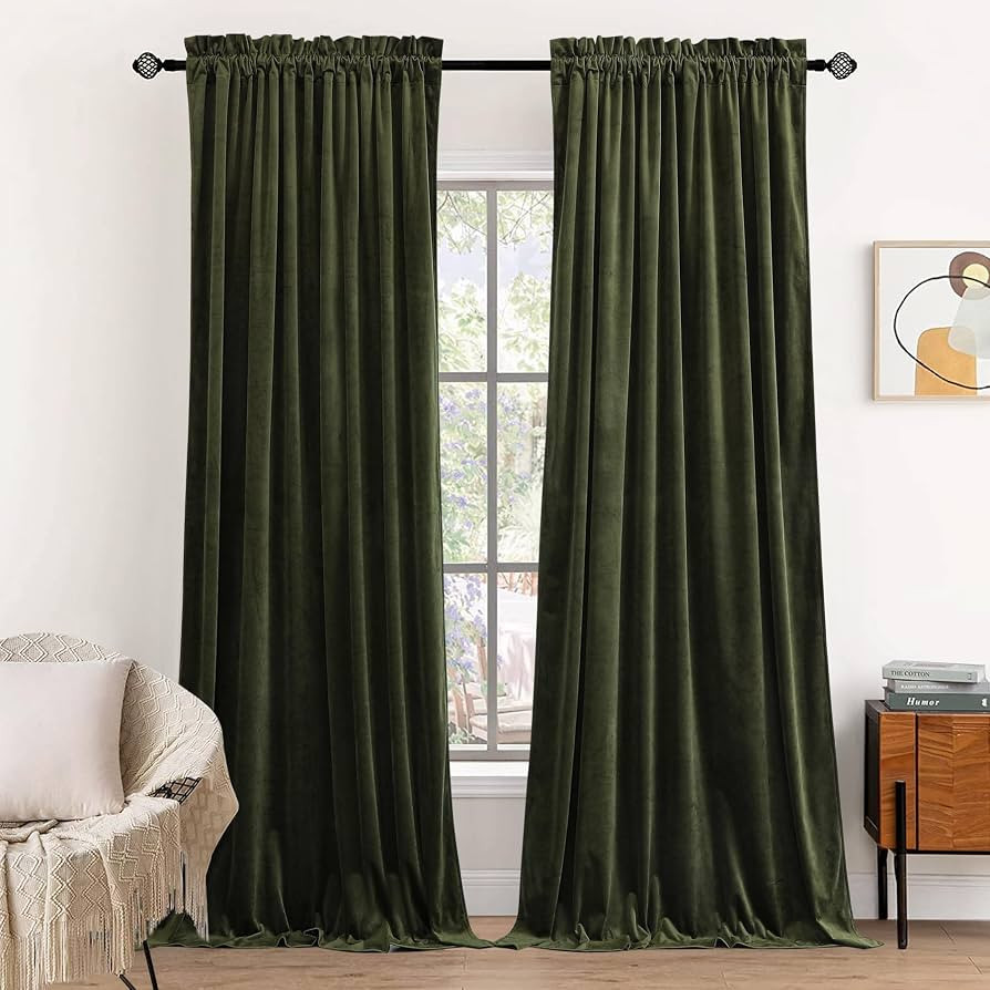 Olive Green Velvet Curtains for Bedroom Window, Super Soft Vintage Luxury Heavy Drapes, Room Dark... | Amazon (US)
