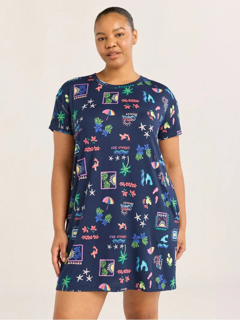 Joyspun Women's Short Sleeve Sleepshirt, Sizes S/M to 2X/3X | Walmart (US)