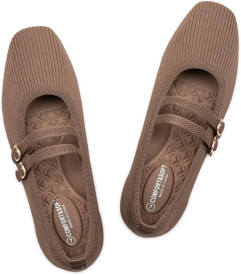 Frank Mully Women's Flats Square Toe Mary Jane Shoes Ballet Flats with Strap Comfortable Slip On ... | Amazon (US)