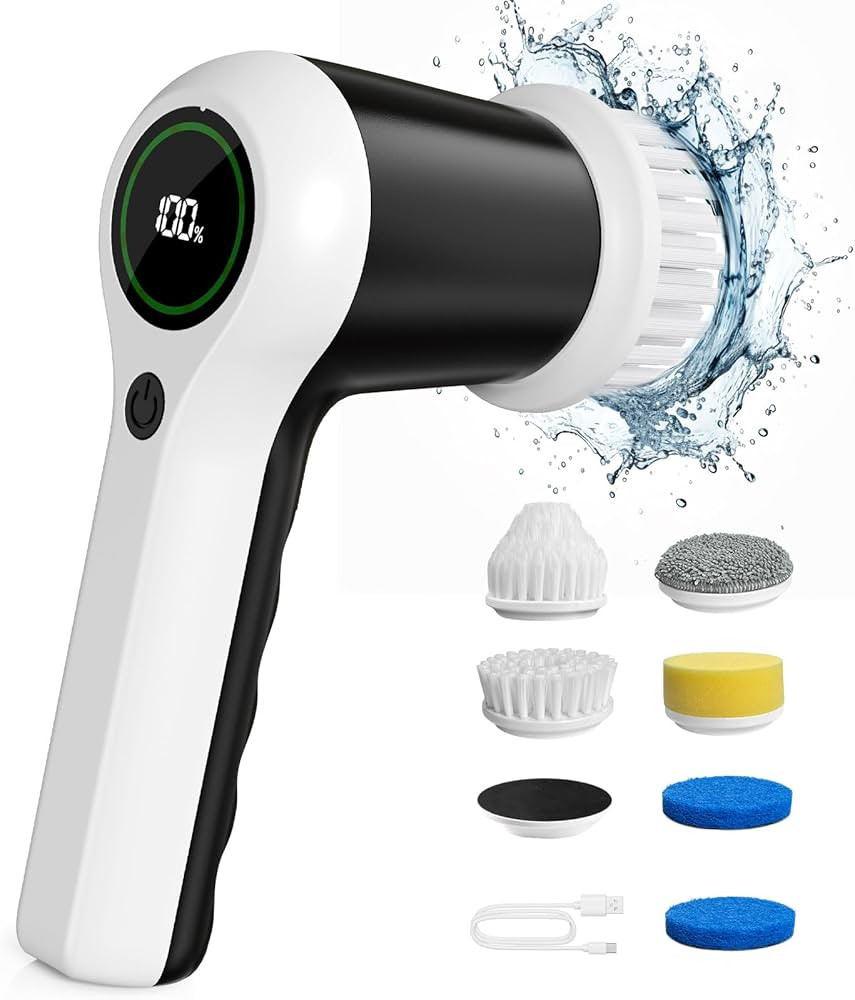 Electric Spin Scrubber, Cordless Shower Scrubber with Battery Level Display, 2 Speeds Electric Sc... | Amazon (US)