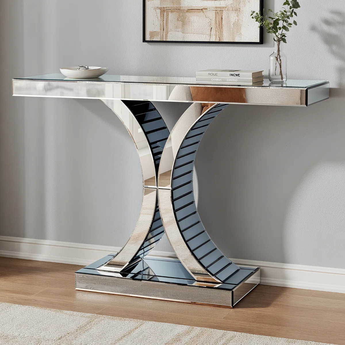 Yolanta Mirrored Glass Console Table Entryway Table, Silver Hallway Table X Design | Wayfair North America