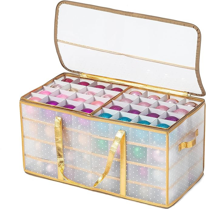 DOVAMY Christmas Ornament Storage Containers with Adjustable Dividers, Plastic Ornament Storage B... | Amazon (US)