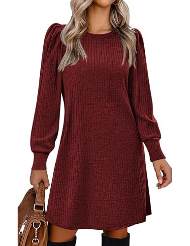 Zeagoo Maroon Dress for Women Petite Long Sleeve Tunic Dresses Winter Dresses for Women 2025, Deep Red S | Amazon (US)