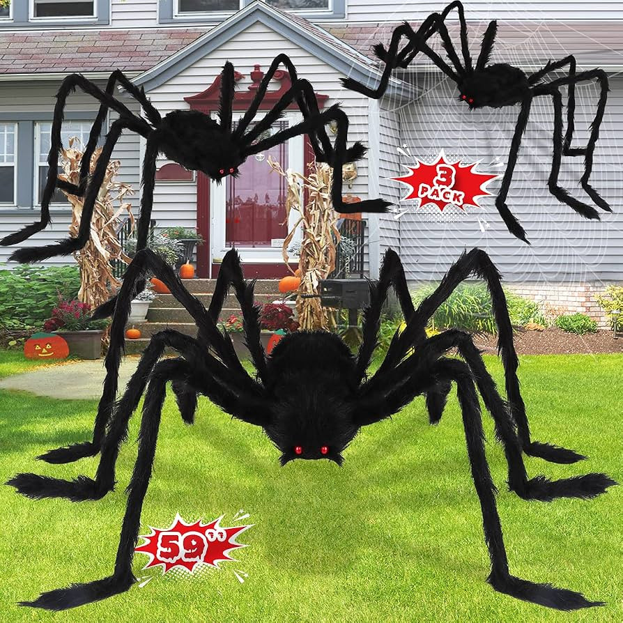 Halloween Giant Spider Decorations Outdoor: 3 Pack Realistic Spiders Props | Amazon (US)