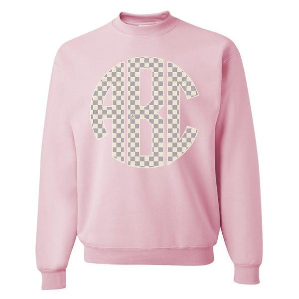 Monogrammed 'Designer Check Pattern' Big Print Crewneck Sweatshirt | United Monograms