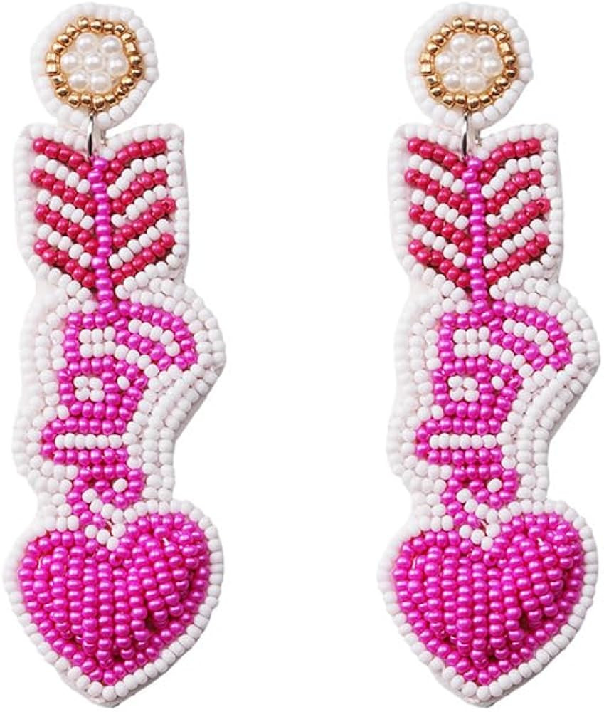 Valentine's Day Pink Bead Earrings for Women, Love Arrow Heart Dangle Earrings Fashion Jewelry Gi... | Amazon (US)