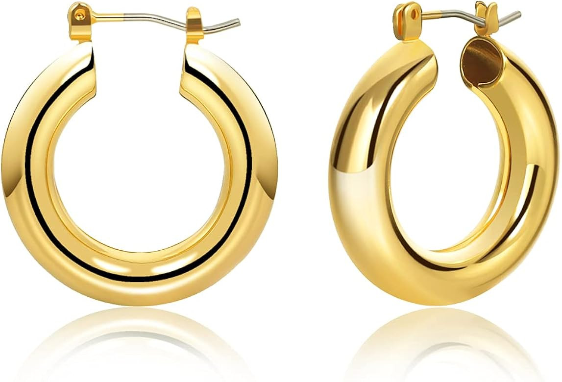 LILIE&WHITE Chunky Gold Hoop Earrings for Women Cute Fashion Hypoallergenic earrings Minimalist J... | Amazon (US)