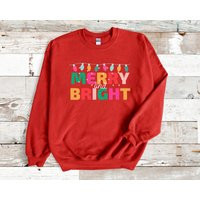 Merry & Bright Crewneck Sweatshirt - Christmas Lights Colorful Classic | Etsy (US)