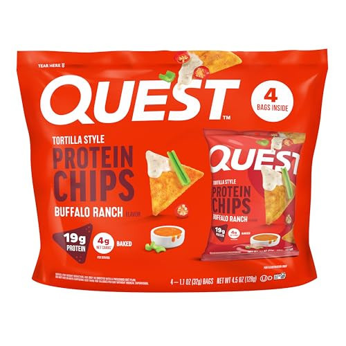 Quest Nutrition Tortilla Style Protein Chips, Buffalo Ranch, 19g of Protein, 4g Net Carbs, Gluten Free Protein Snack, 1.1 Ounce, 4 count | Amazon (US)