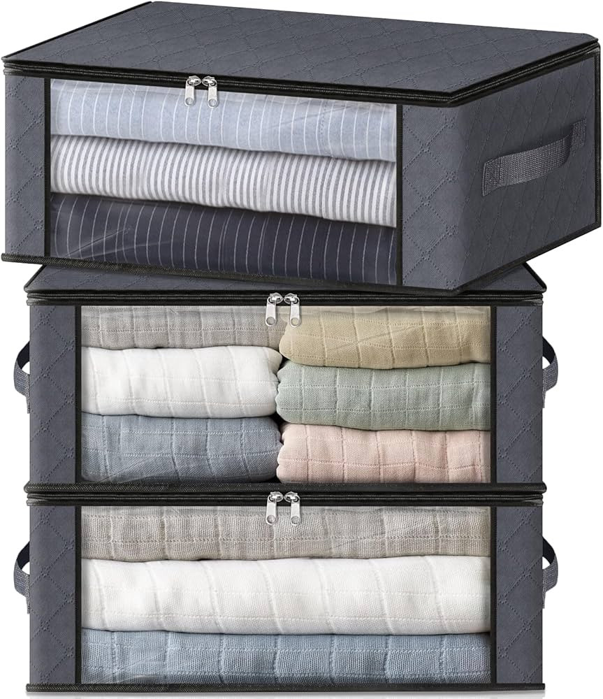 HomeHacks Storage 3-Pack Clothes Organizer Storage Bags Foldable Storage Box with Large Clear Win... | Amazon (US)