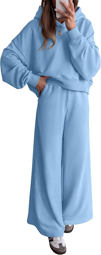 PRETTYGARDEN Women 2 Piece Lounge Sets Long Sleeve Hoodies Wide Leg Sweatpants Sweatsuits Workout... | Amazon (US)