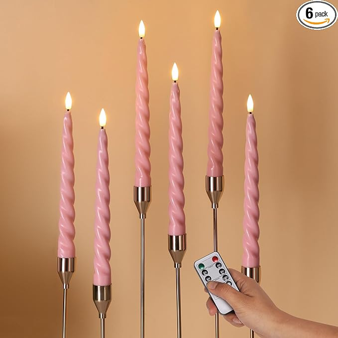 Pink Flameless Taper Candles with Remote, Spiral Candles Battery Operated, Flickering LED Wax Can... | Amazon (US)