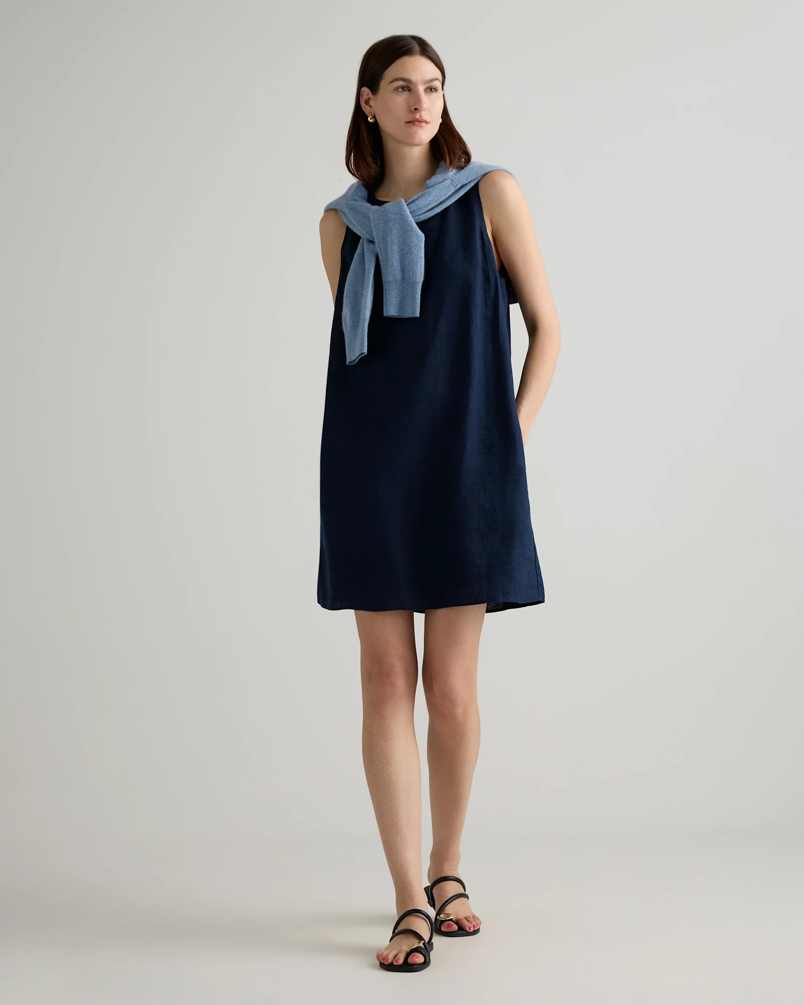 100% European Linen Tank Mini Dress in Deep Navy | Quince
