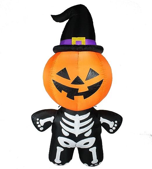Joiedomi Halloween 5 FT Inflatable Pumpkin Skeleton with a Witch Hat with Build-in LEDs Blow Up I... | Amazon (US)
