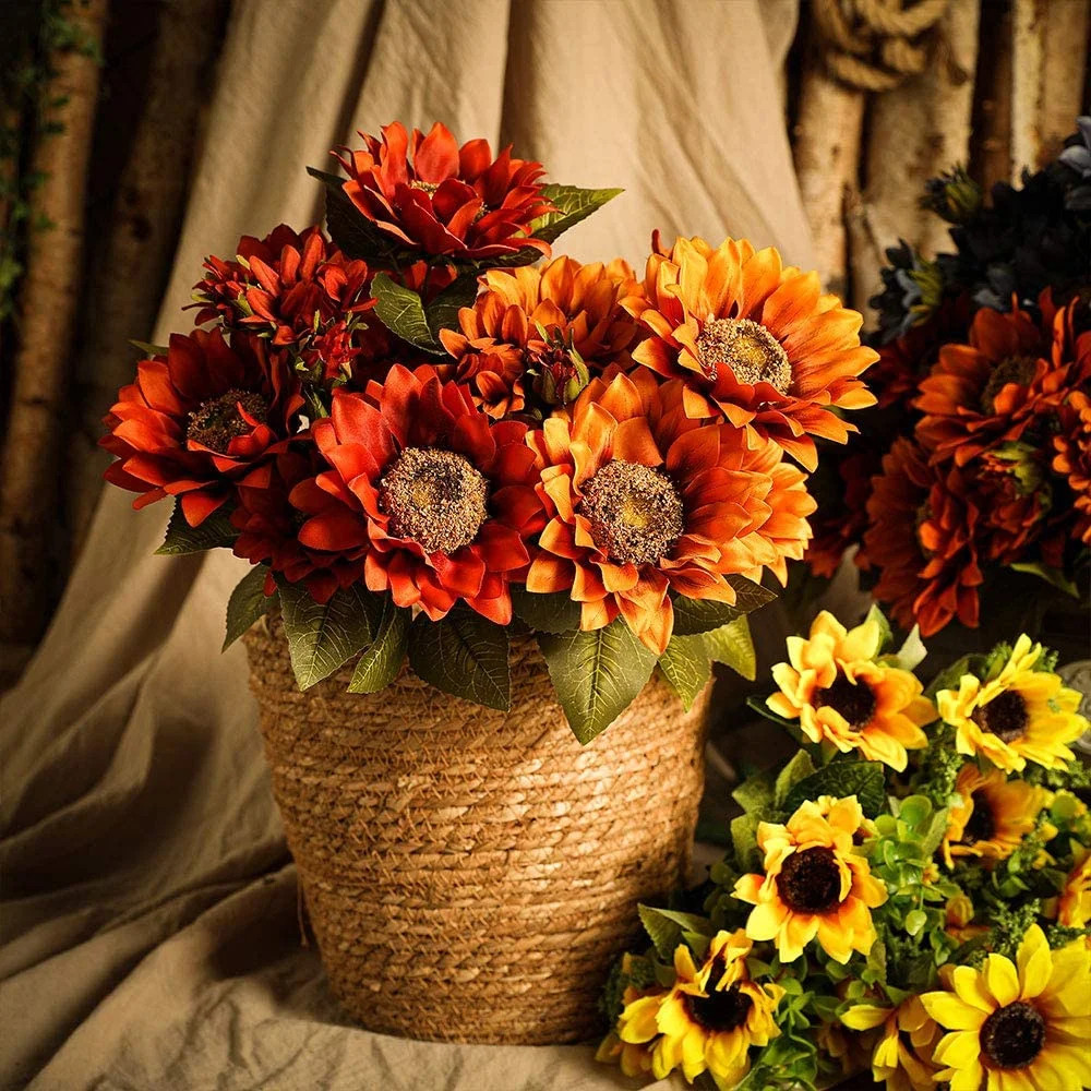 Dalrosia Vintage Artificial Sunflowers 18.9 Inches with Long Stem Silk Orange Sunflowers Faux Flo... | Walmart (US)