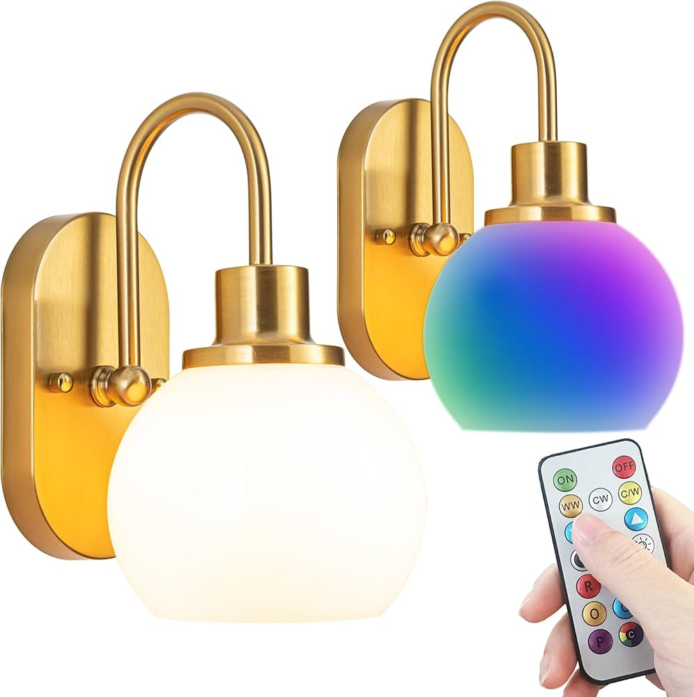 Battery Operated Wall Sconce, Not Hardwired Battery Operated Wall Light Set Of Two, RGB Color Cha... | Amazon (US)