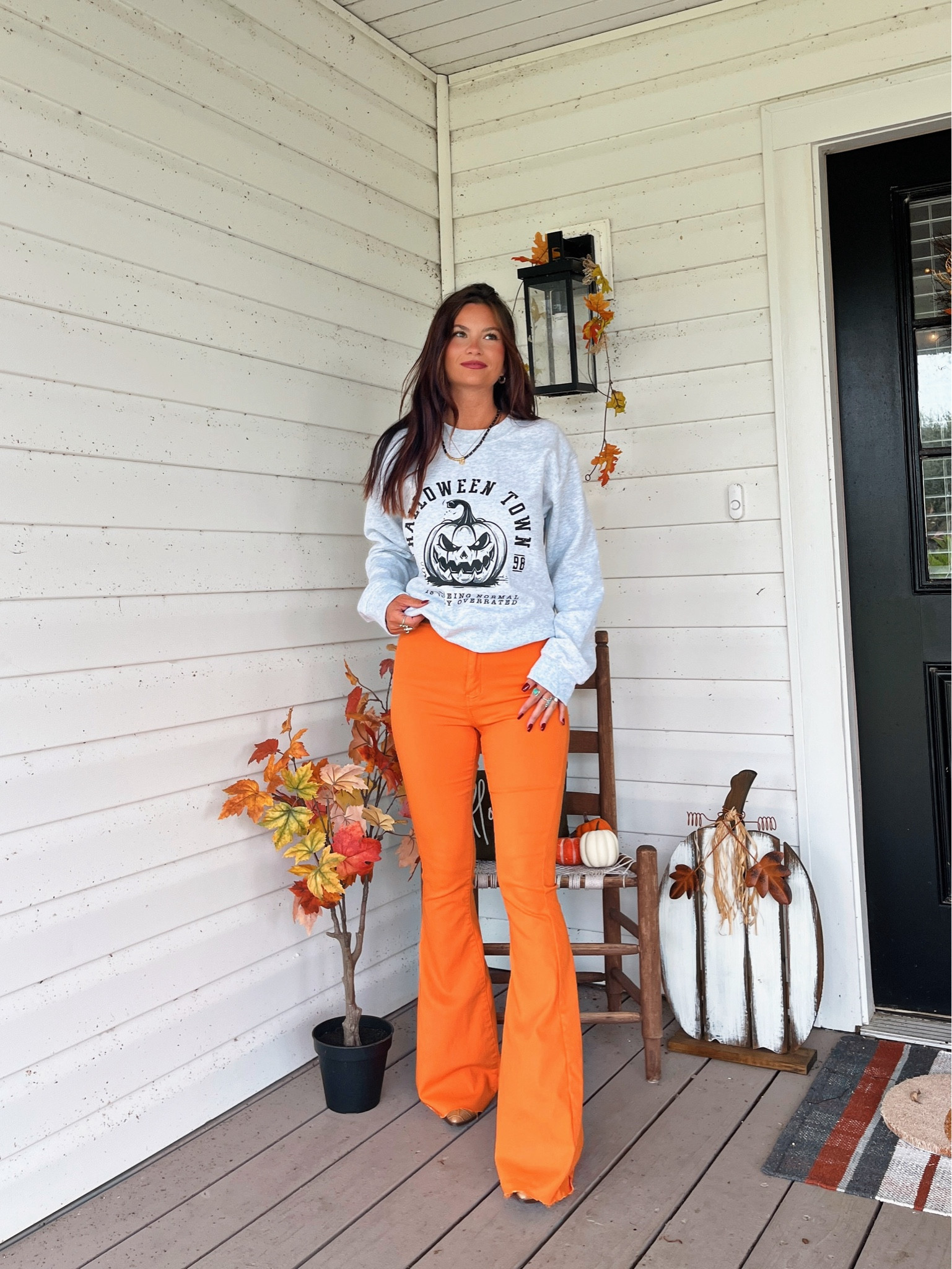 Halloween town crewneck paired with Fiona flares in orange!! lori20 to save!

#LTKSeasonal #LTKFindsUnder50 #LTKStyleTip