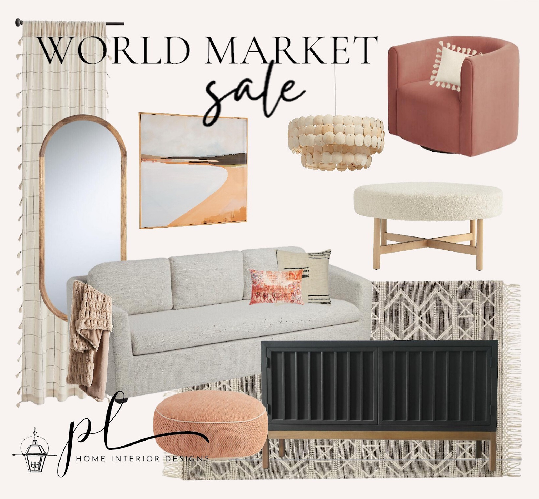 Get this blush-worthy living room look from World Market for a steal! Every single item you see here—and others—on sale now! (This paint color is Farrow & Ball’s Calamine.) 🤍 Living room inspiration, velvet chair, pouf, boucle sofa, gray sofa, curtains, media console, blush room, pink room, rug, pink pillows, ottoman, coffee table, boucle, curtain panels, World Market, sale alert

#LTKstyletip #LTKhome #LTKsalealert