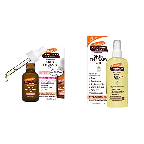 Palmer's Cocoa Butter Formula Moisturizing Skin Therapy Oil for Face with Vitamin E, C & 10 Pure Facial Oil Blend, Rosehip Fragrance (1 Ounce) and Palmer's Cocoa Butter Formula Skin Therapy Moisturizing Body Oil with Vitamin E (5.1 Ounces) | Amazon (US)