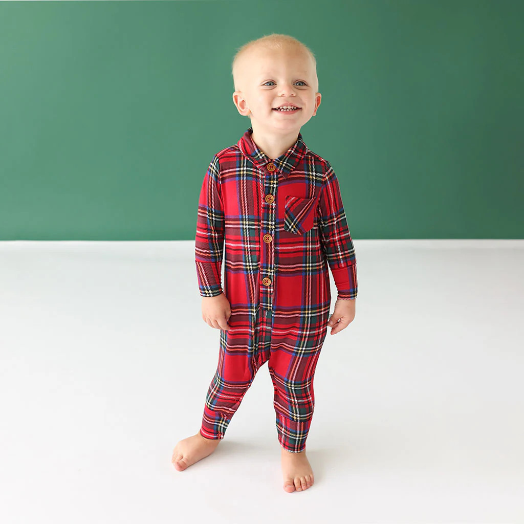 Plaid Red Toddler Collared Romper | Red Tartan Plaid | Posh Peanut