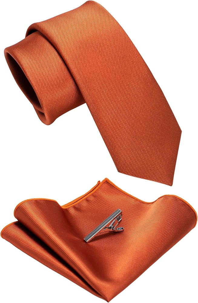JEMYGINS 2.4" Solid Color Skinny Tie and Pocket Square with Tie Clip Sets for Men (6cm) | Amazon (US)