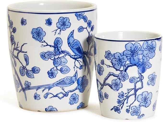 Two's Company Set of 2 Blue Blossom Bird Hand Painted Planters | Amazon (US)