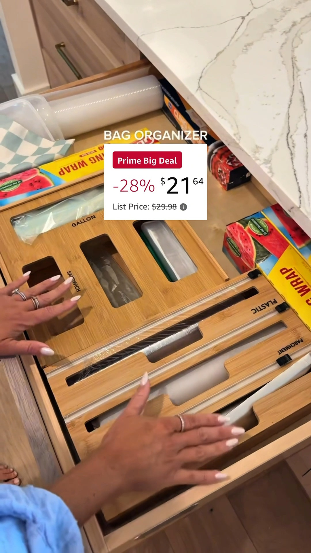 Kitchen organization essentials on sale! Includes bag storage &  wrap organizer. Keeps everything clean and organized in this drawer!