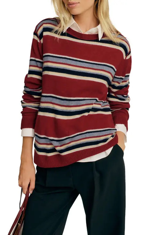 Reformation Oversize Cashmere & Wool Sweater in Crimson Multi Stripe at Nordstrom, Size Small | Nordstrom