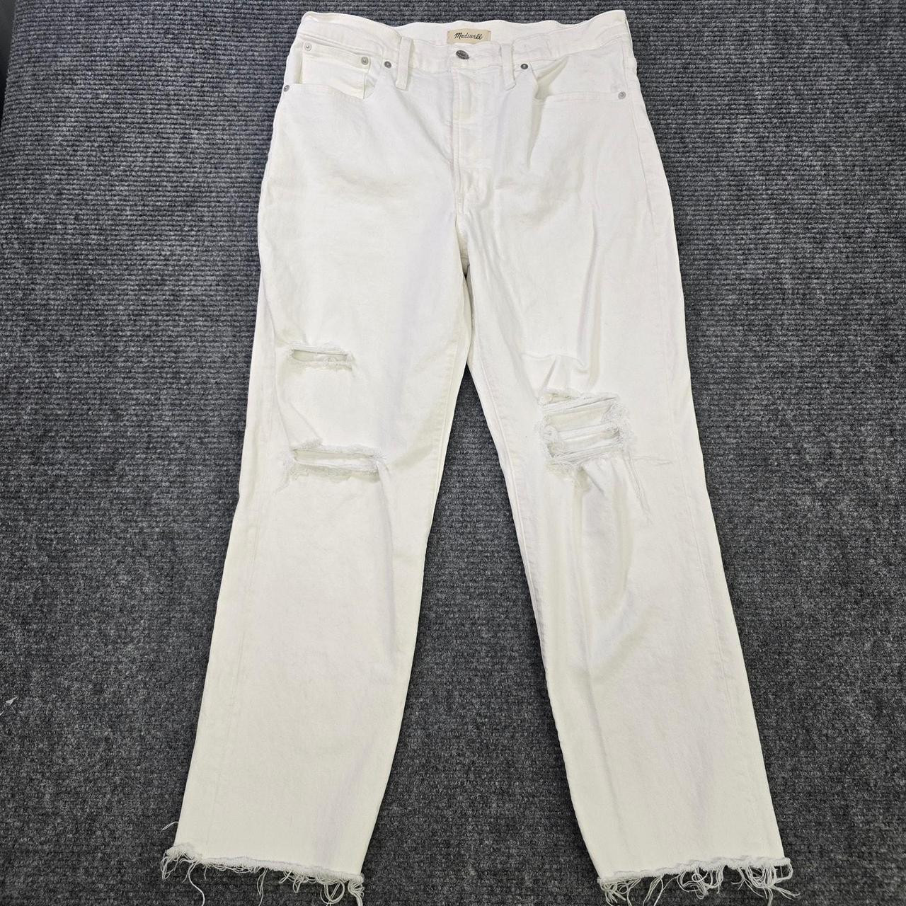 Madewell Women's Straight leg Distressed Jeans - White - 31 | Depop US