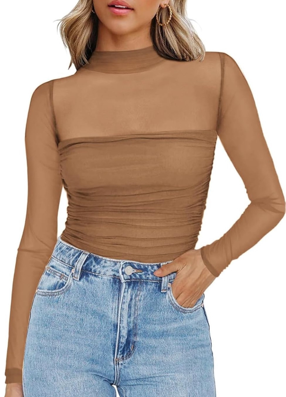Women's Sexy Mock Turtle Neck Long Sleeve Tops Sheer Mesh Ruched Trendy Going Out Shirts Blouse

#LTKSaleAlert #LTKHoliday #LTKGiftGuide
