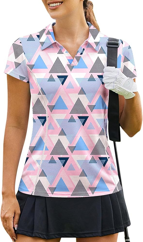 PINSPARK Womens Golf Shirt Short Sleeve Polo Shirts Quick Dry Tennis Tops V-Neck with Collar Pick... | Amazon (US)