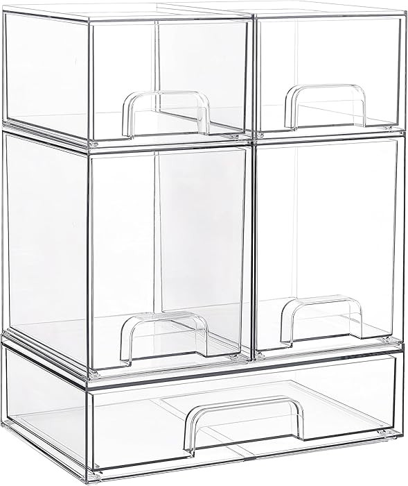 Vtopmart Stackable Storage Drawers Set of 5, Clear Plastic Organizer Bins for Baby Bottle, Beauty... | Amazon (US)