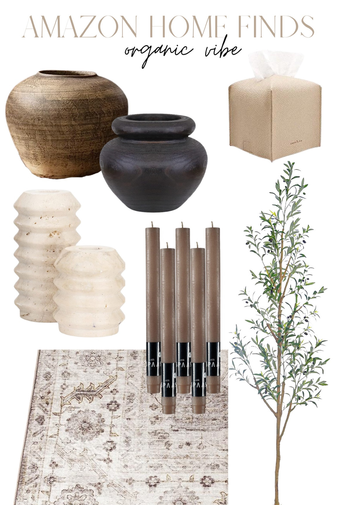 Amazon finds! Organic vibe! #amazonhome #amazonfinds #neutraldecor #amazondecor #organic #vase #candlesticks #candles #rugs

#LTKunder100 #LTKunder50 #LTKhome
