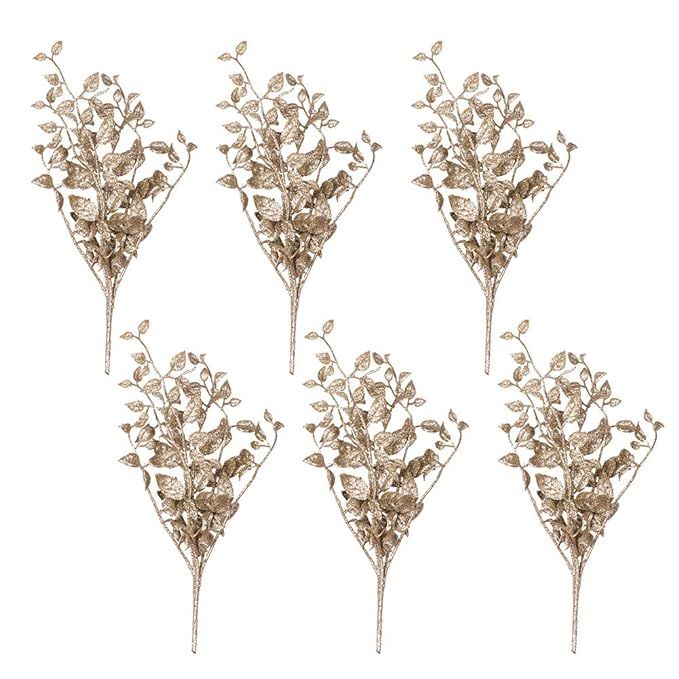Valery Madelyn 6 Packs Rose Gold Glitter Christmas Floral Picks Decorations with Leaves for Chris... | Amazon (US)