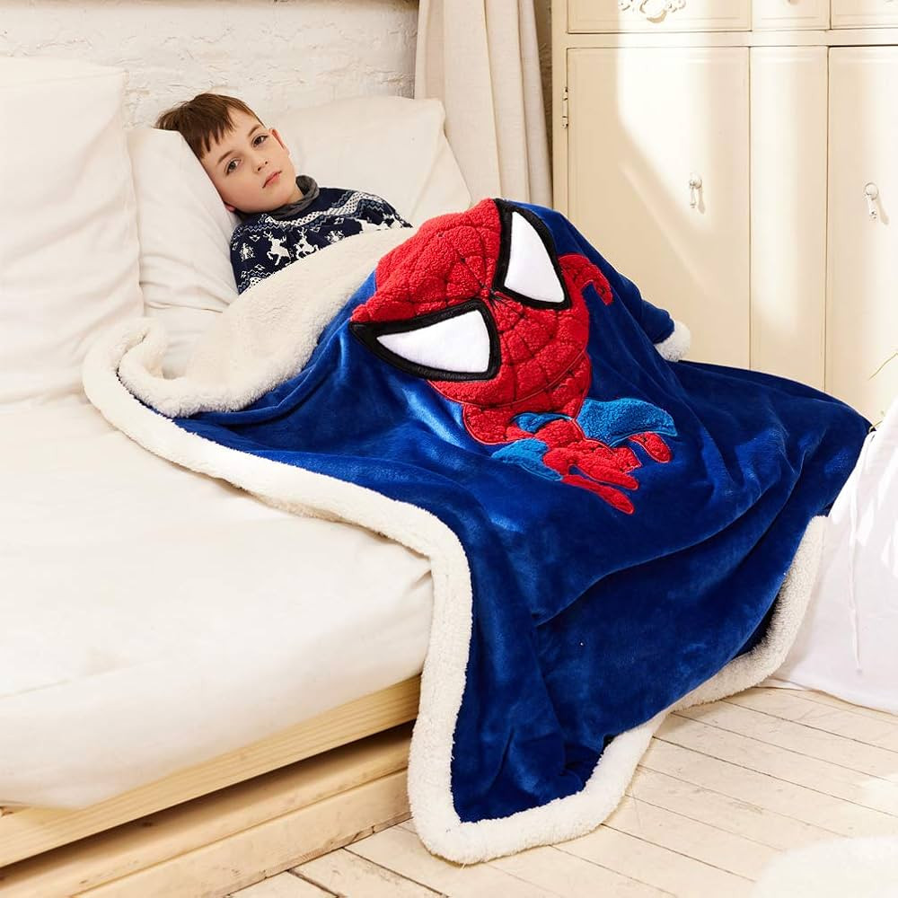 COSUSKET Kids Spiderman Throw Blanket, Signed Jointly 3D Cartoon Embroidery Sherpa Blanket Boys G... | Amazon (US)