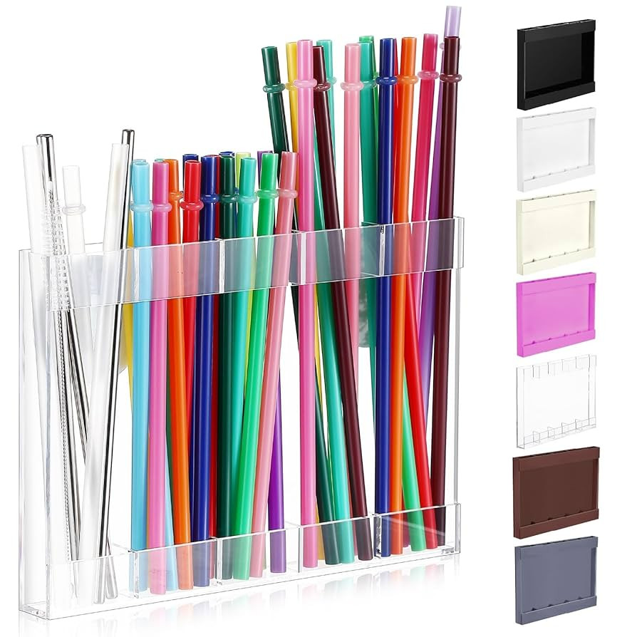 Acrylic Straw Holder for Cabinet Door with Double Sided Adhesive Tape Reusable Straw Organizer Tu... | Amazon (US)
