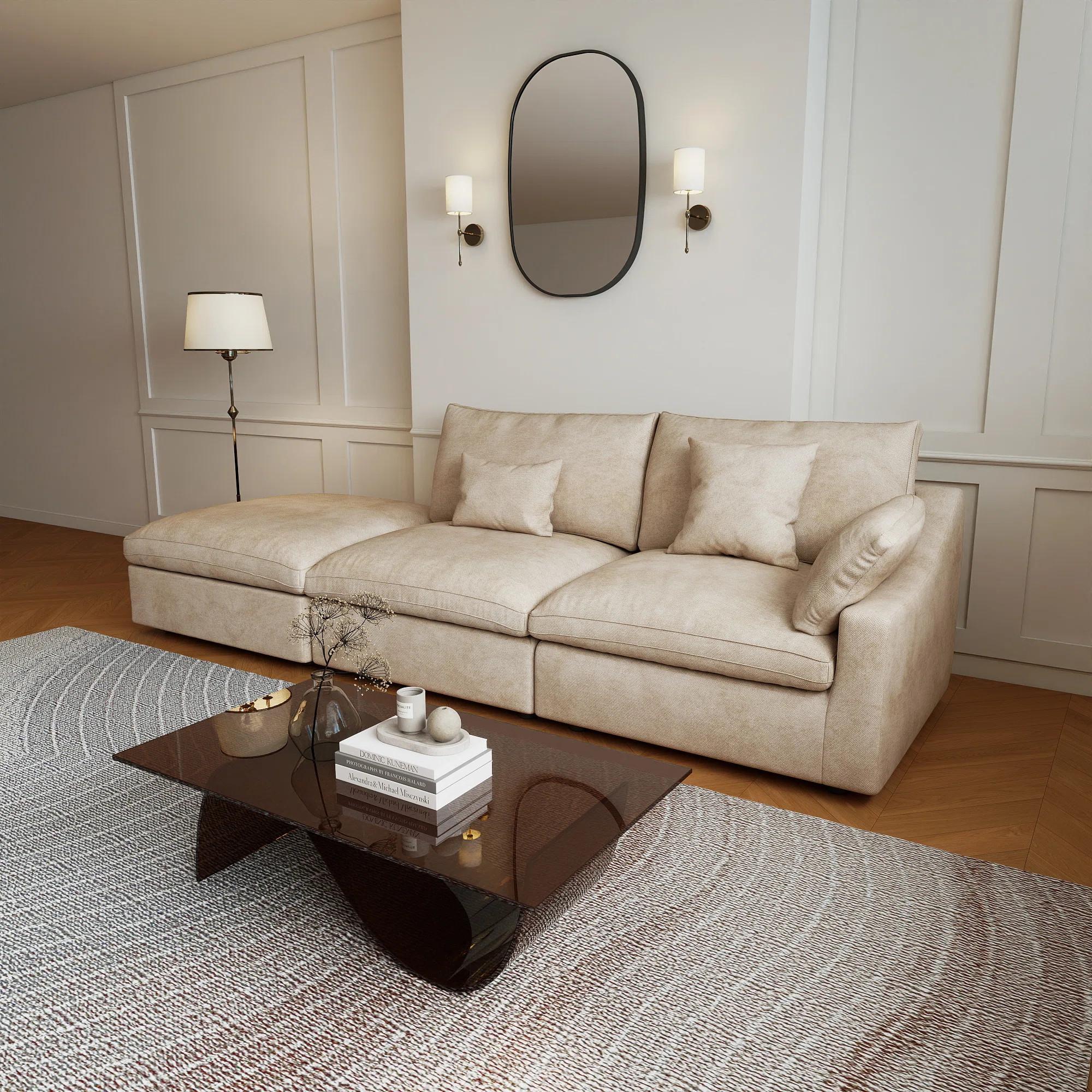 Latitude Run® Kyna 3-Piece Upholstered Modern  Chenille Fabric Modular Sofa With Ottoman | Wayfair | Wayfair North America
