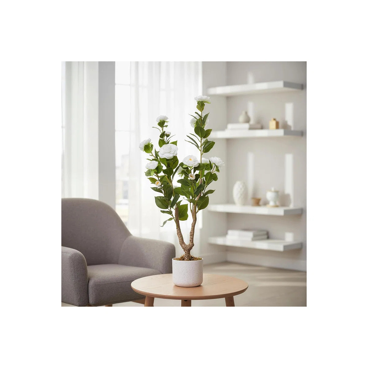 2pcs 35in Artificial Camellia Tree in Pot, Lifelike Pink Flowers for Indoor & Outdoor Home Office... | Wayfair North America