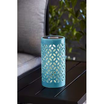 Harbor Breeze 3.86-in x 8-in Aqua Ceramic LED Light Outdoor Decorative Lantern | Lowe's