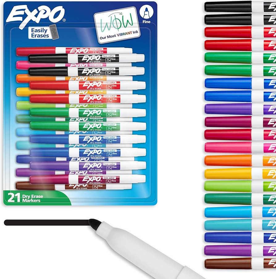 EXPO Dry Erase Markers, Low Odor Ink, Assorted Colors, Fine Tip, 21 Count - Whiteboard, Essential... | Amazon (US)