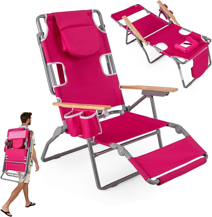 Goplus 3-in-1 Foldable Beach Chair, Lay-Flat Tanning Chair with Face and Arm Holes, Footrest, 330... | Amazon (US)