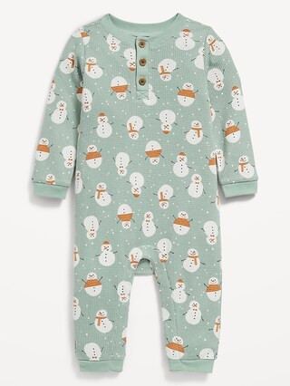 Printed Long-Sleeve Thermal-Knit Henley One-Piece for Baby | Old Navy (US)