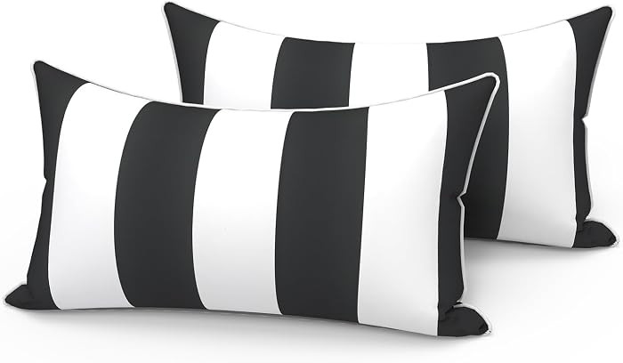 LVTXIII Set of 2 Outdoor Lumbar Pillows for Patio Furniture with White Piping, 12"x20" Fade Resis... | Amazon (US)