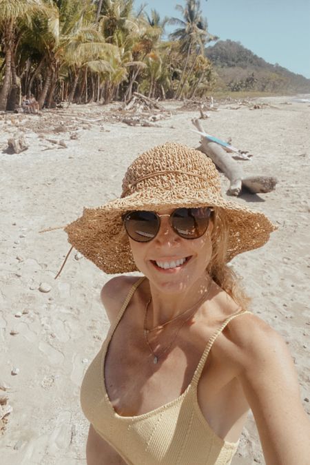 Beach holiday vacation swimsuit bikini straw hat sunglasses

#LTKswim #LTKunder100 #LTKstyletip
