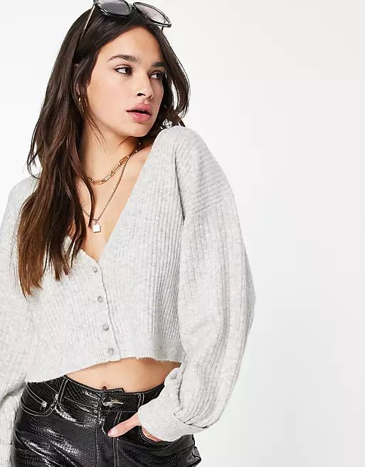 Topshop knitted rib cropped cardi in gray heather | ASOS (Global)