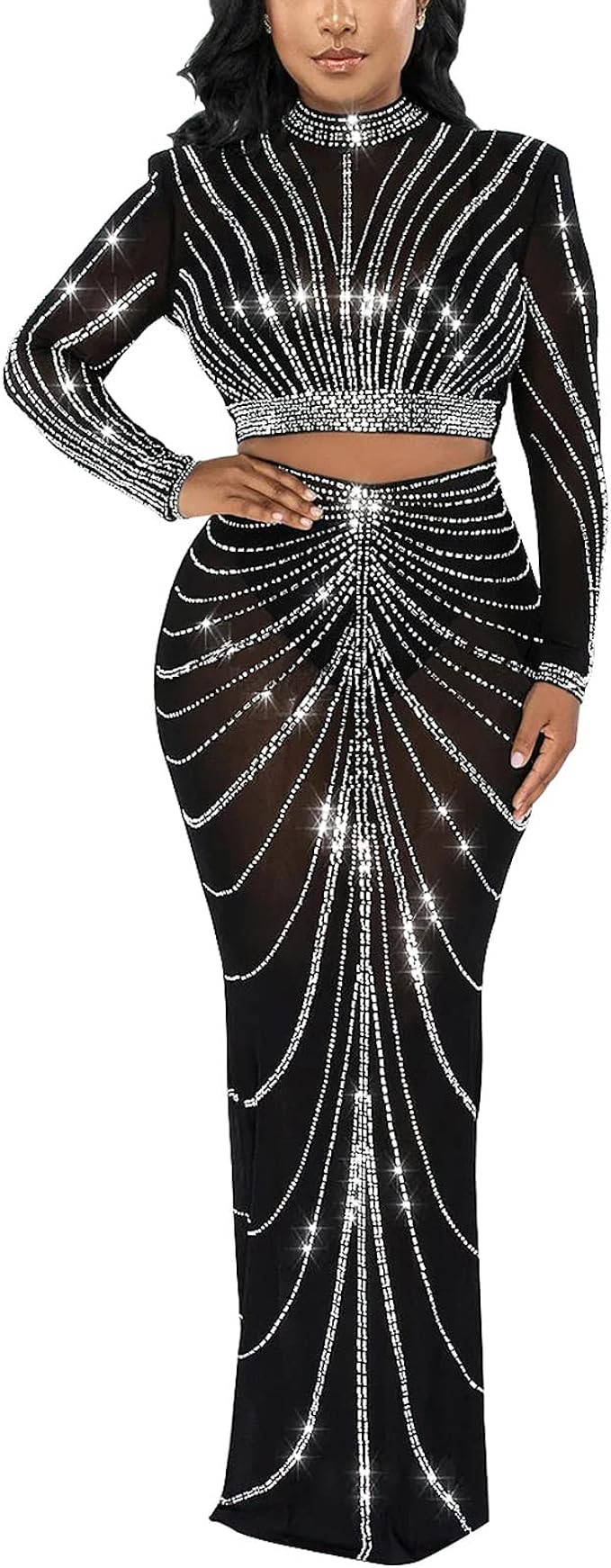 KRICESSEEN Sexy Rhinestone Crystal Mesh Patchwork Sheer Bodycon Dress Womens See-Through Birthday... | Amazon (US)